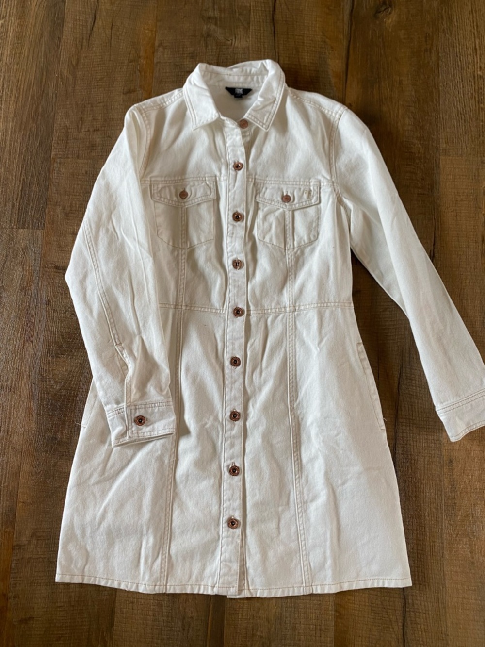 Frye White Ivory Button-Front Denim Jacket Dress